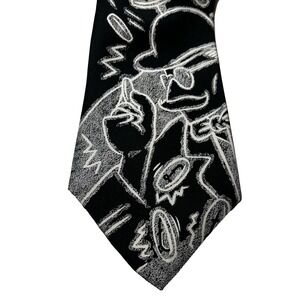 TAXMAN BY THE BEATLES MADE IN U.S.A. BLACK/GREY/WHITE SILK TIE Designer VTG 1991